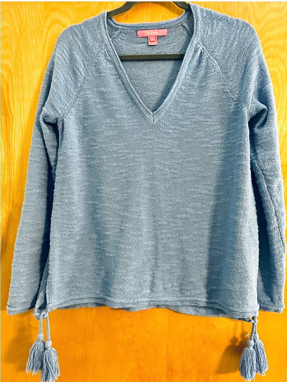 Lilly Pulitzer Large 'Jody V-neck sweater' in light blue!) adorable side tassels